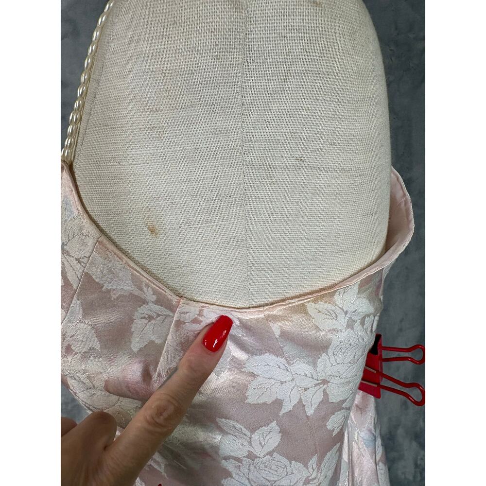 Ethereal‎ Fairy Pink Vintage Brocade Mini Dress Satin L Pearl Straps Feminine - Picture 16 of 16